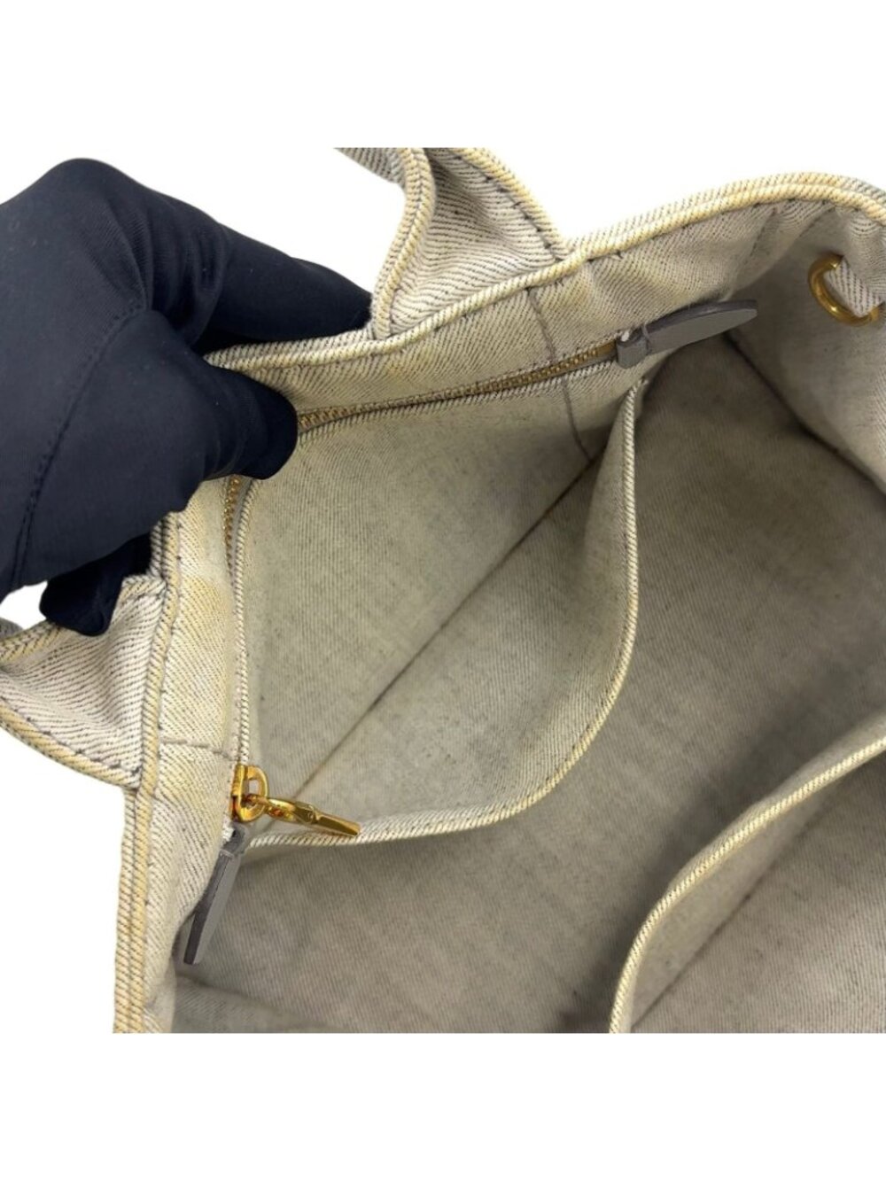 Prada Canapa Denim Gray Tote Gold - Picture 5 of 15
